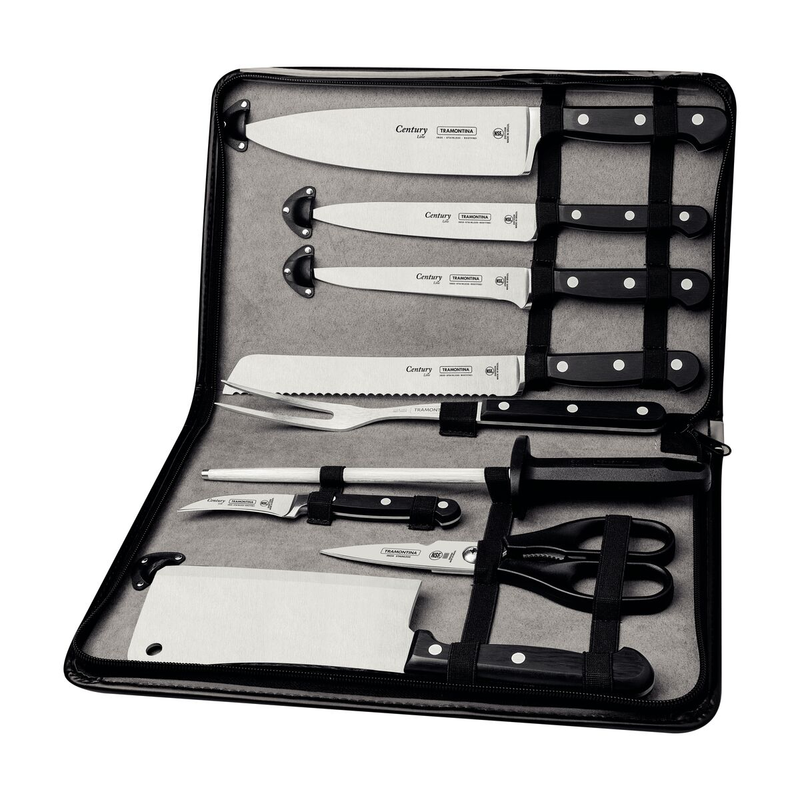 Kit Chef con Cuchillas de Acero Inoxidable y Mangos de Policarbonato y Fibra de Vidrio con Estuche, 10 Piezas