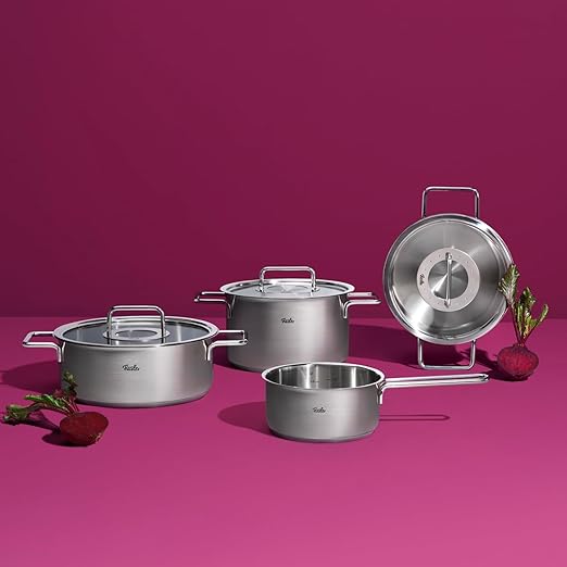 Fissler Pure Collection - Juego de utensilios de cocina de acero inoxidable de 9 piezas con tapas de metal