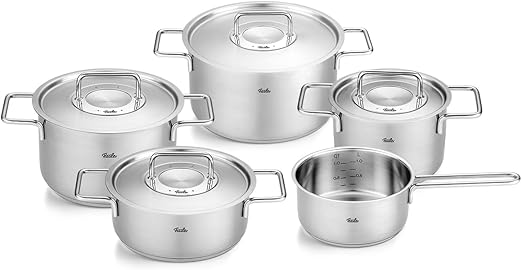 Fissler Pure Collection - Juego de utensilios de cocina de acero inoxidable de 9 piezas con tapas de metal