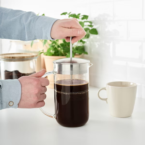 Cafetera/tetera, vidrio transparente/acero inoxidable, 34 oz