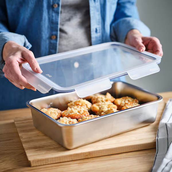 Recipiente para alimentos, grande rectangular/acero inoxidable, 101 oz